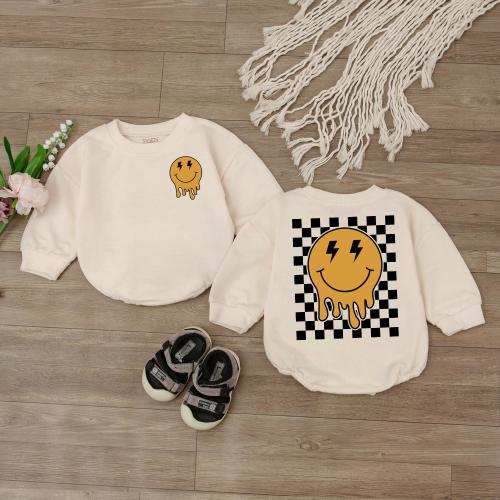 Smiley Face Baby Romper, Happy Face Bodysuit, Checkered Sweatshirt kid, Cute kids Outfit, Retro Shirt, Baby Shower Gift, Newborn Clothes