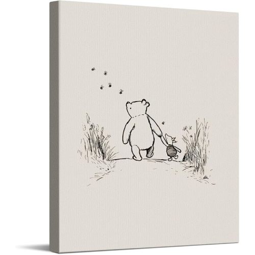 CYFDYVT Minimalist Classic Winnie Wall Art Classic Ink Sketch Pooh and Piglet Canvas Print Vintage Neutral Nursery Decor Cute Aesthetic Bedroom Poster Wall Decor for Nursery Kid's room 8x10 inch