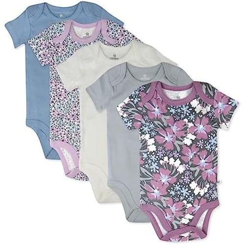 HonestBaby 5-pack Short Sleeve Bodysuits One-piece 100% Organic Cotton for Infant Baby Girls