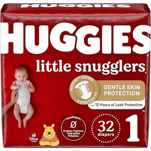 Baby Diapers Size 1 (8-14 lbs), 32ct, Huggies Little Snugglers