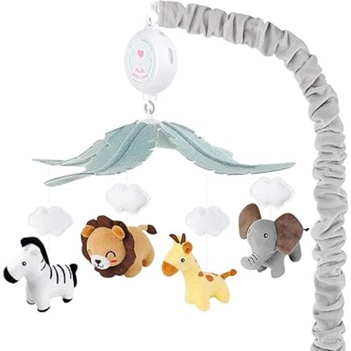 Animals Baby Crib Mobile - Safari Baby Mobile for Crib with 12 Lullabies for Boys & Girls, Baby Mobile for Bassinet for New Borns, Nursery Mobiles, Fits Standard Cribs