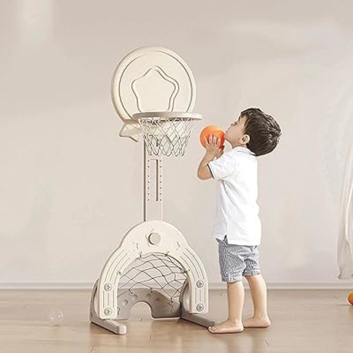 Toddler Basketball Hoop Set with 3 Balls, Adjustable Basketball Hoop Set Indoor Outdoor for Kids, Toddler Sports Activity Center, Portable Basketball Soccer Golf Game Set, Birthday Gift Grey