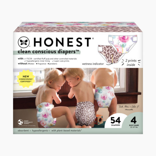 The Honest Company Clean Conscious Disposable Diapers - Wild Thang + Rose Blossom, Size 4, 54 Count