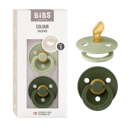 BIBS Pacifiers 0-6 Months | 2-Pack Soothers | Anatomical Nipple | BPA-Free Natural Rubber | Made in Denmark | Sage/Hunter Green Colour Pacifier
