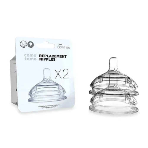Comotomo Replacement Nipples in Slow Flow for Ages 0-3 Months, 2-Pack