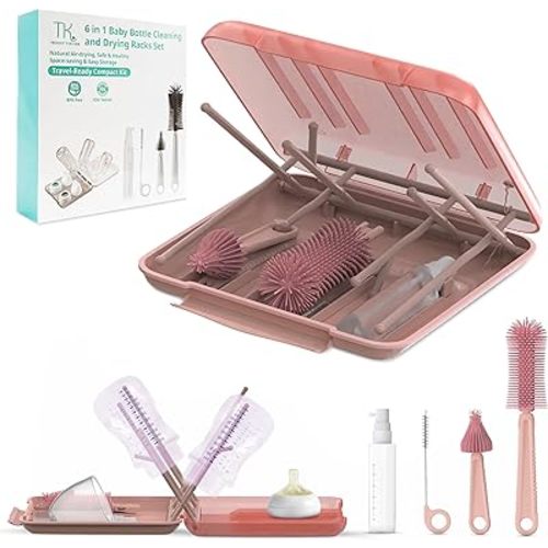 Travel Bottle Cleaner Kit - Versatile Portable Bottle Cleaning Kit for Parents - BPA-Free & Portable Baby Travel Essential - Bottle Drying Rack for Traveling & Everyday Use - Baby Bottles Drying Rack