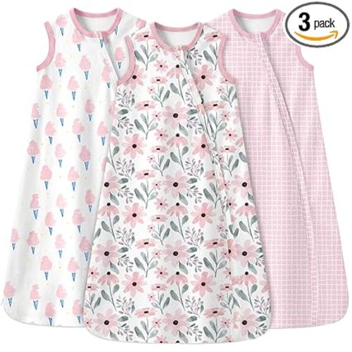 Yoofoss Baby Sleep Sack 6-12 Months 100% Organic Cotton Wearable Blanket for Babies 2-Way Zipper TOG 0.5 Infant Sleeping Sack 3 Pack, Soft Breathable