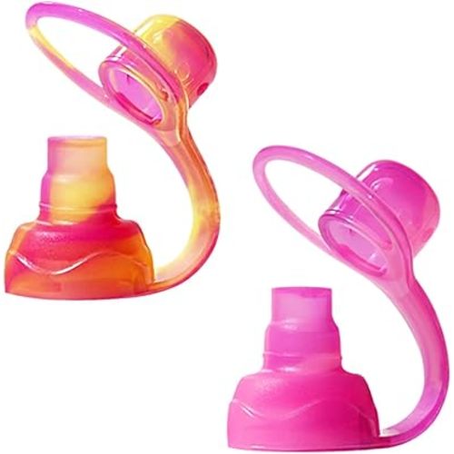 ChooMee SoftSip Food Pouch Top | Baby Led Weaning | No Spill Flow Control Valve, Protects Childs Mouth, 100% Silicone, BPA Free | 2CT Yellow Pink Swirl
