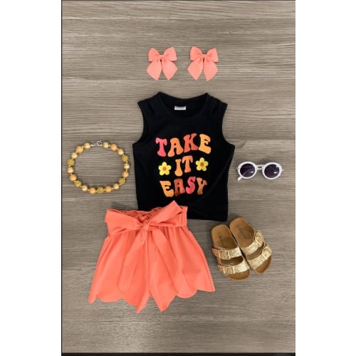 "Take It Easy" Coral Short Set | Sparkle In Pink