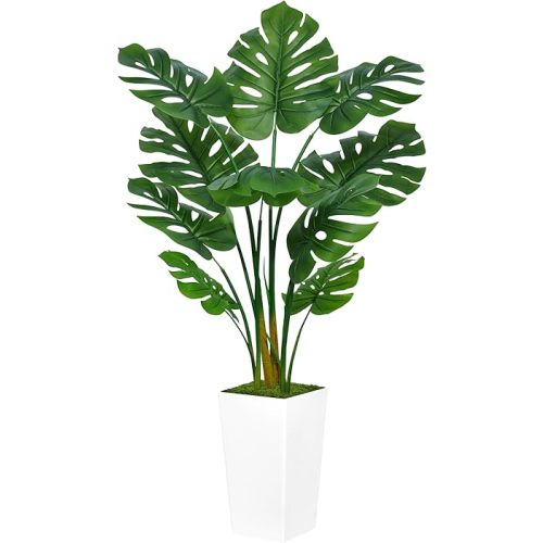 ASTIDY Artificial Monstera Deliciosa Plant 5FT - Faux Tropical Palm Tree with White Tall Planter - Fake Swiss Cheese Floor Plant Potted - Artificial Tree for Home Office Living Room Decor Indoor
