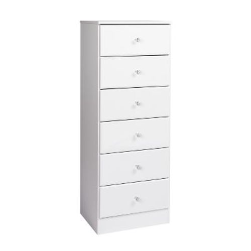 Astrid 6 Drawer Tall Chest White - Prepac: Transitional Style, Wood Composite, Spot Clean, Includes Anti-Tip Hardware