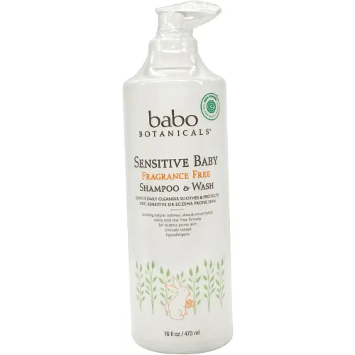 Babo Botanicals Sensitive Baby Fragrance-Free 2-in-1 Shampoo & Wash - with Natural Oat Protein, Shea & Cocoa Butter - EWG Verified & Hypoallergenic - 16 fl. oz. - 16 Fl Oz (Pack of 1)