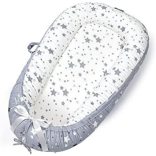 Baby Lounger, Ultra Breathable Cotton Soft Baby Newborn Lounger, Portable Lightweight Adjustable Infant Floor Seat for Travel, Newborn Essentials Baby Registry Search(Stars)