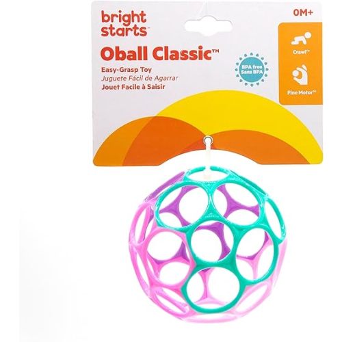 Bright Starts Oball Easy Grasp Classic Ball Infant Toy in Pink/Purple, Age Newborn and up. 4 Inches
