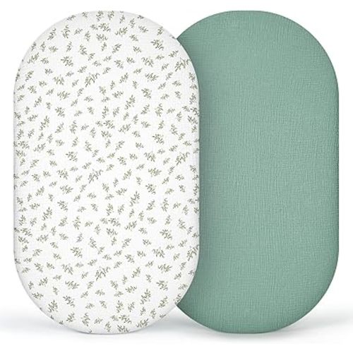 lulumoon Muslin Bassinet Sheets Baby: Cotton Bassinet Sheets Fitted for Boys and Girls - Bassinet Sheets for Oval Rectangle or Hourglass Mattress