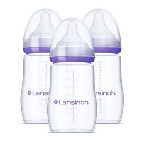 Lansinoh Baby Bottles For Breastfeeding Babies With 3 Medium Flow Nipples (size 3m) - 8oz/3ct