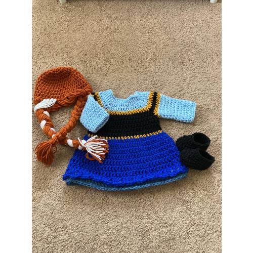 Princess Anna Costume/ Crochet Princess Anna Wig/Princess Costume/Princess Photo Prop Newborn to 18 Month Size-MADE TO ORDER