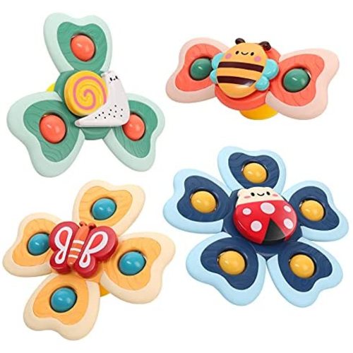 Vanmor Baby Suction Cup Spinning Top Toys, Suction Spinner Toys for Babies, Window Suction Toys for Baby High Chair Tray Bath Table Airplane Travel, Sensory Toys & Best Gift for Toddlers 1-3(4 Pcs)