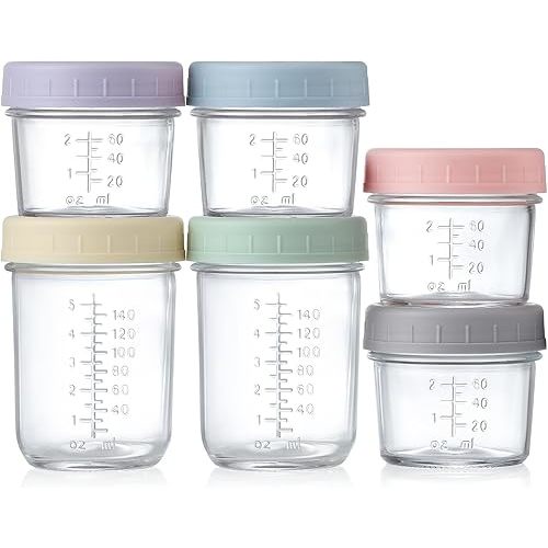 VITEVER Glass Baby Food Storage Containers, 4 Pack 4oz & 2 Pack 8oz Baby Food Storage Jars With Lids, Baby Food Maker, Microwave, Dishwasher & Freezer Safe