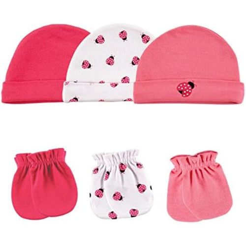 Luvable Friends Baby Girls' Cotton Caps and Scratch Mittens