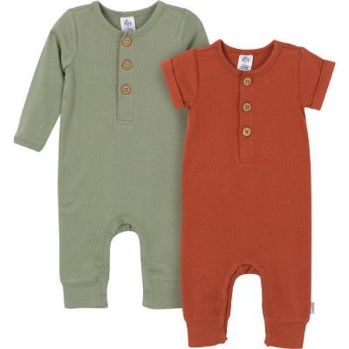 Gerber Baby Boys 2 Pack Long Leg Romper - Rust And Olive - 0-3 Months