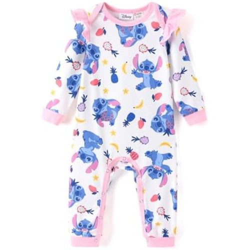 Disney Stitch Princess Cinderella Ariel Minnie Winnie Baby Girls Ruffle Long Sleeve Romper Bodysuit for Newborn to Toddler