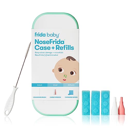 Frida Baby NoseFrida Case + Refills Accessories Kit, Includes Storage Travel Case, Bristle Cleaning Brush, 9 Hygiene Filters & 2 Tips for Cleaning and Storage of the NoseFrida Nasal Aspirator for Baby