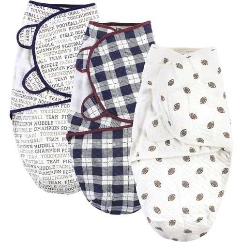 Hudson Baby Unisex Baby Quilted Cotton Swaddle Wrap 3pk, Football, 0-3 Months