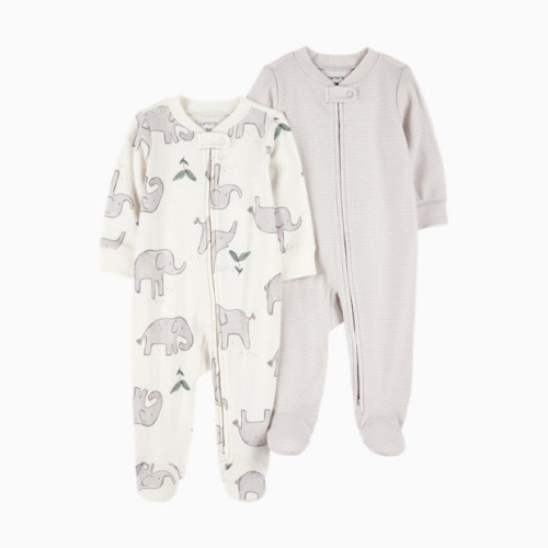 2-Way Zip Cotton Sleep & Plays (2 Pack) - Striped Elephant