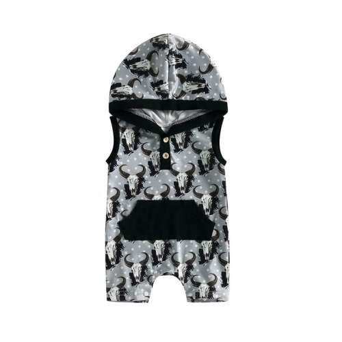 Qtinghua Western Newborn Baby Boy Clothes Cow Print Sleeveless Hooded Romper One Piece Jumpsuit Outfits