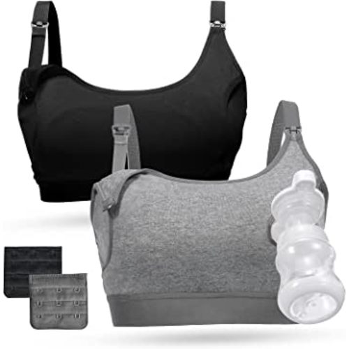 Momcozy Pumping Bra, Pumping Bra Hands Free 2 Pack Comfortable All Day Wear Pumping and Nursing Bra in One Holding Breast Pump for Spectra, Lansinoh, Medela