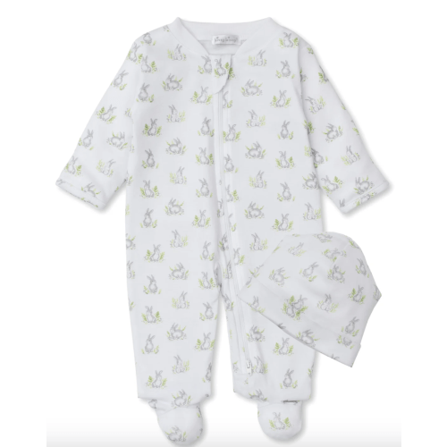 Cottontail Hollows Silver Zip Footie & Hat Set