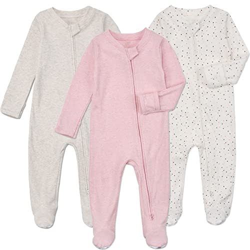 Aablexema Baby Footie Pajamas with Mittens - 3Pcs Infant Footed Sleeper Cotton Sleepwear Outfits