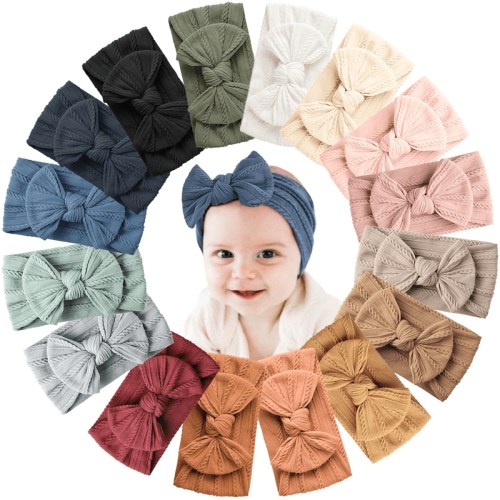 16 PCS Baby Headbands Soft Nylon Hairbands with Bows Girls Hair Accessories for Newborn Infant Toddler Kids Handmade