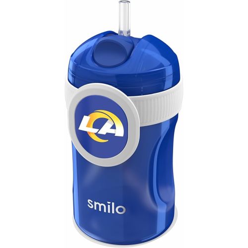 Smilo Straw Cup - Los Angeles Rams Officially Licensed NFL Sippy Cup - Baby and Toddler Cup with Weighted Silicone Straw and 8.5 oz Capacity - BPA-Free