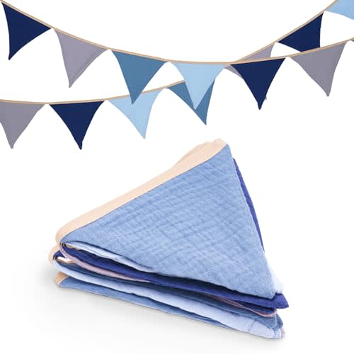 GCQQ Pennant Banner Flags, 9Ft Blue Nursery Garland, 12Pcs Boho Nursery Banner Decoration, Double-side Baby Nursery Garland Decor for Boy Toddler Room, Nursery Wall, Bed, Baby Shower, Birthday Party