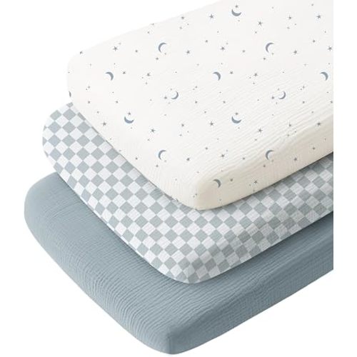 Konssy 3 Pack Muslin Bassinet Sheets for Baby Girls Boys,33"x21"