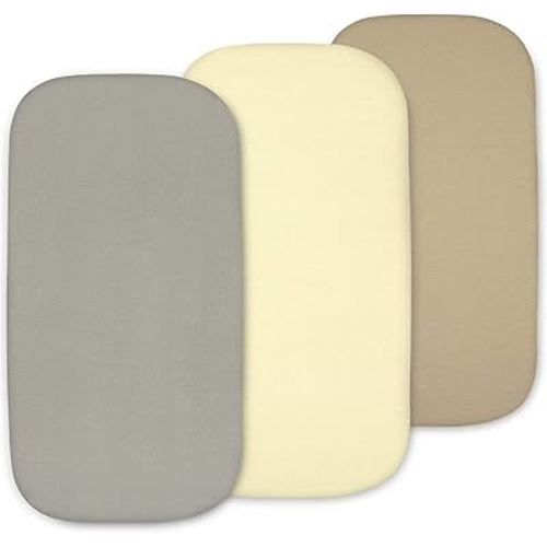 Baby Bassinet Sheet Set for Boy and Girl, 3 Pack, Universal Fitted for Oval, Hourglass & Rectangle Bassinet Mattress, Fitted Sheets Size 32 x 16 x 4 Inches, Grey-Solid