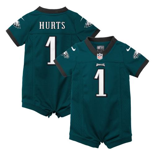Newborn & Infant Philadelphia Eagles Jalen Hurts Nike Midnight Green Game Romper Jersey