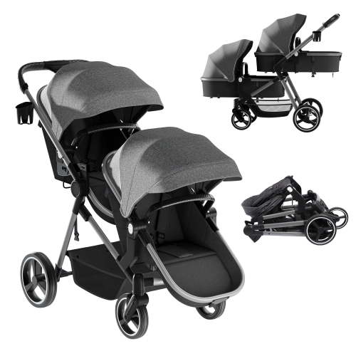 Guqiart Double Stroller, Convertible Twin Stroller, Double Infant Stroller for Newborn and Toddler, Gray