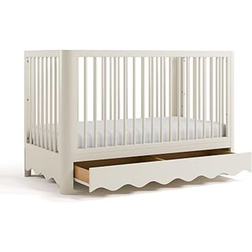 Storkcraft Casablanca Convertible Crib with Drawer and Toddler Guardrail (Frosted Oat) – GREENGUARD Gold Certified, Toddler Bed Conversion Kit Included, Fits Standard Crib Mattress, Crib with Storage