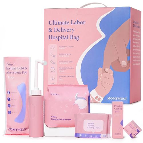 Postpartum Essentials Kit, Labor Delivery Mom Recovery Essentials w/Peri Bottle, Herbal Cooling Spray, Absorbent Disposable Underwear, Instant Cold&Absorbent Pad, Herbal Cooling Liners,Nipple Cream