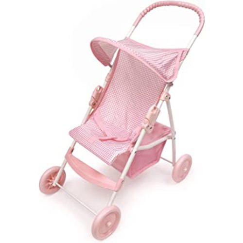 Badger Basket Toy Doll Folding Umbrella Stroller with Canopy and Storage Basket for 18 inch Dolls - Pink/Gingham