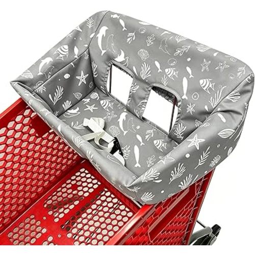 Portable Shopping Cart Cover | High Chair and Grocery Cart Covers for Babies, Kids, Infants & Toddlers ✮ includes Free Carry Bag ✮ (Gray Seaworld)