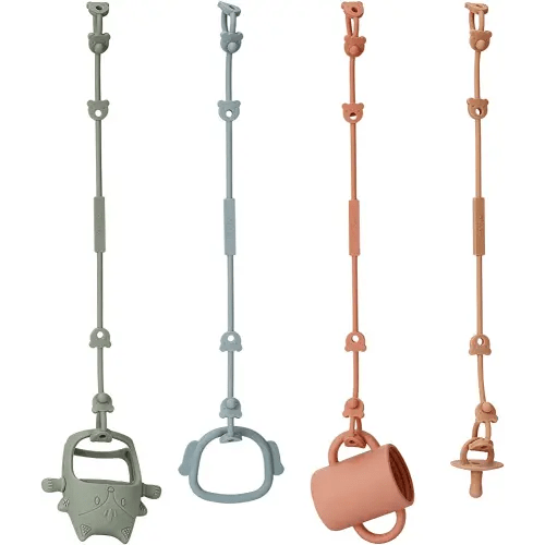 Eoopoon 4 Pack Toy Safety Straps, Stretchable Silicone Pacifier Chains, Adjustable Baby Bottle Toy Teethers Harness Strollers Straps for High Chair, Hanging Baskets, Cribs, Car Seat, Shopping Trolley