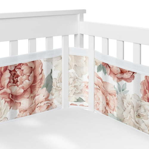 Sweet Jojo Designs + BreathableBaby Peony Floral Garden Pink Ivory Breathable Mesh Crib Liner Pad