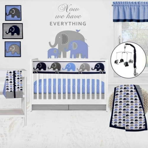 10-Piece Crib Bedding Set with Crib Rail Guard - Blue/Grey Boys