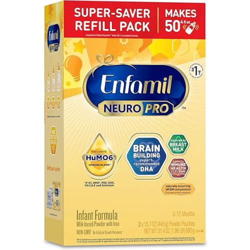 Enfamil NeuroPro Baby Formula, MFGM* 5-Year Benefit, Expert-Recommended Brain-Building Omega-3 DHA, Exclusive Immune Supporting HuMO6 Blend, Infant Formula Powder, Baby Milk, 31.4 Oz