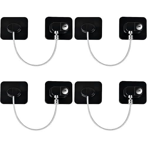 YEYA Refrigerator Lock, Baby Proof Cabinet Locks with Keys, Safety Cabinets Locks for Toddler 4 Pack