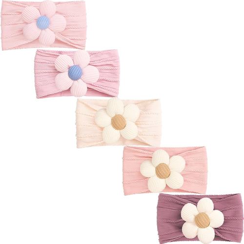 CÉLLOT 5 Pcs Baby Flower Headbands Baby Girls Nylon Headbands Soft Hairbands Hair Accessories for Newborn Infant Toddler Kids（Pink）